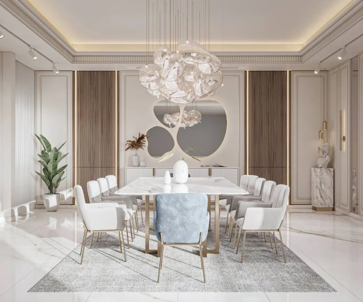 تصميم غرفة الطعام الفخمة يراعي حاجات المستخدمين