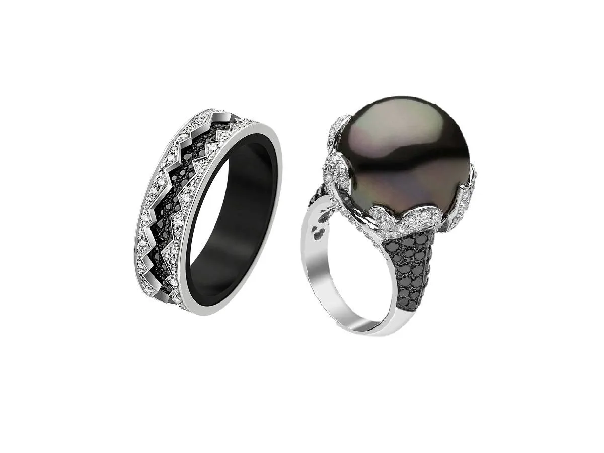 موديلات خواتم مرصعة بالألماس الأسود والأبيض