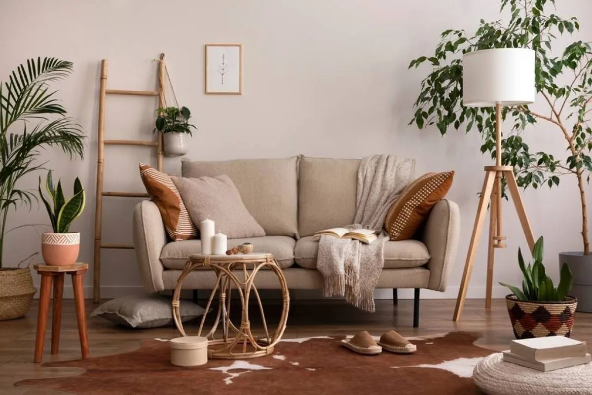 السلّم الخشبي قد يستخدم في تزيين غرفة الجلوس