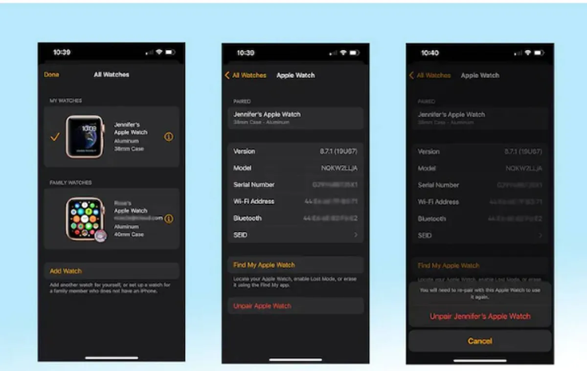خطوات إلغاء إقران Apple Watch 