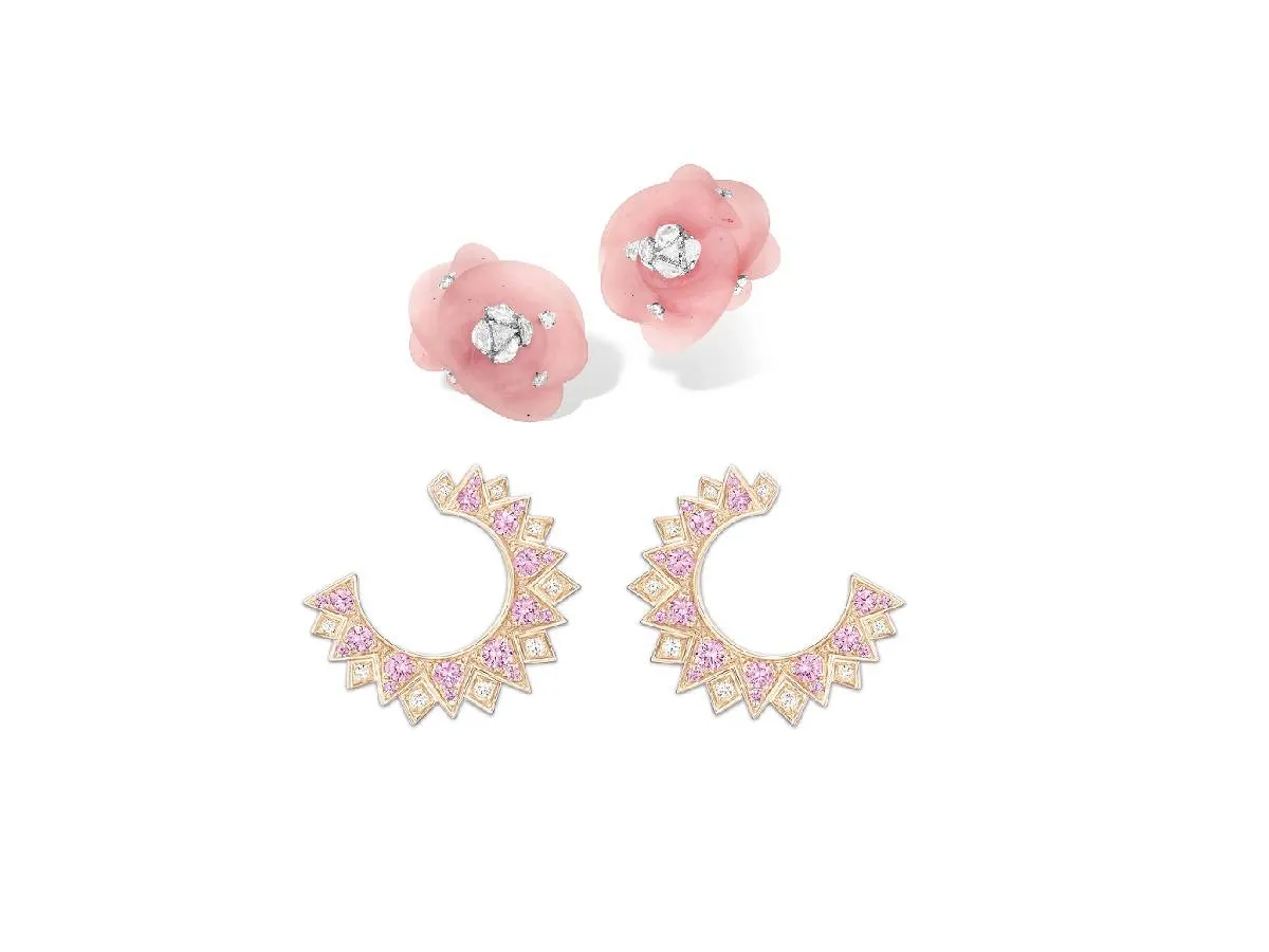 تألقي بأقراط مرصعة بأحجار كريمة وردية لإطلالة أنثوية ناعمة