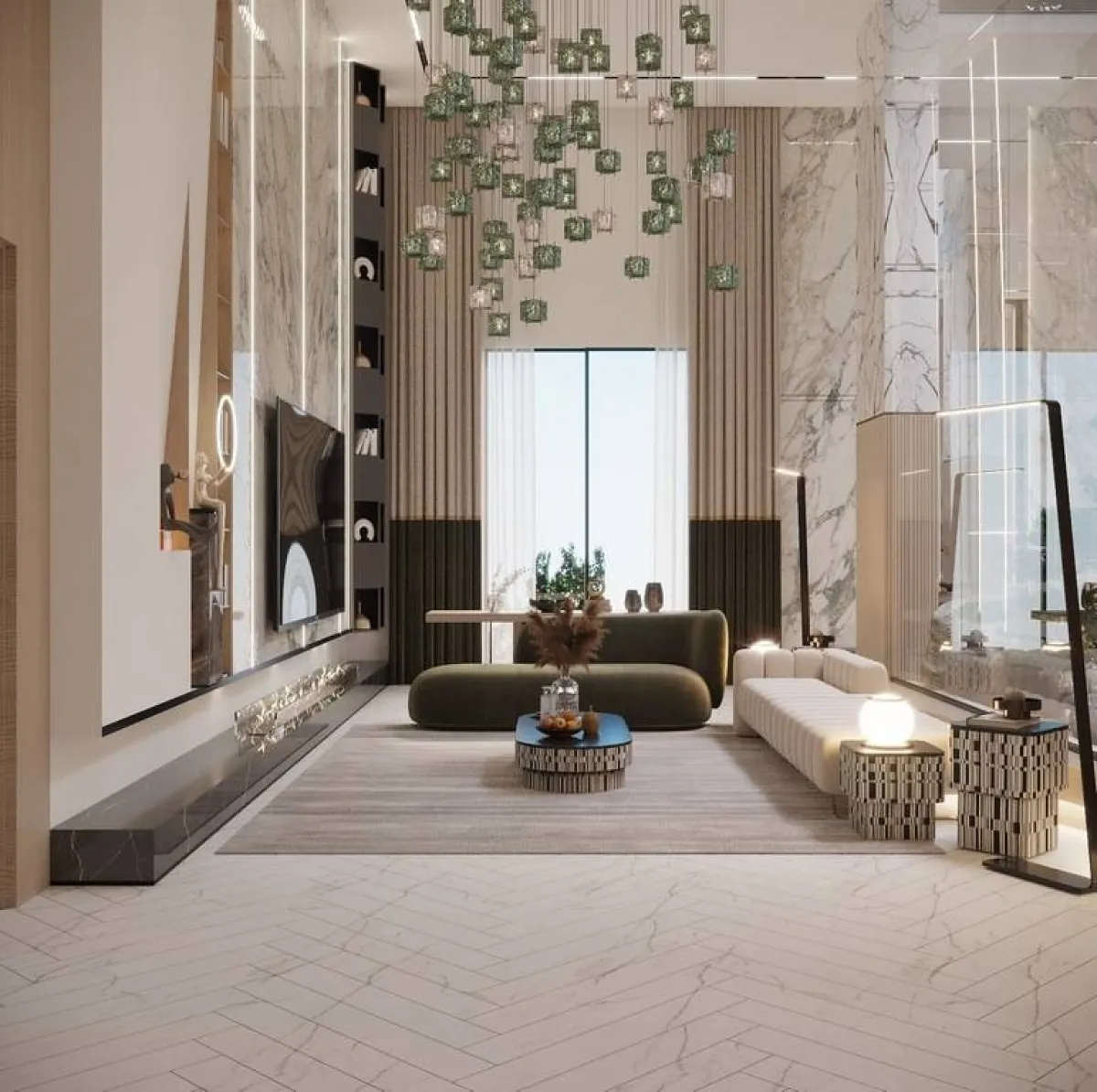 السجادة تغمر كل قطع الأثاث