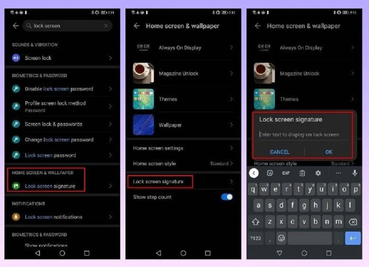 صورة لتفعيل ميزة كتابة رسالة على شاشة القفل لهواتف أندرويد