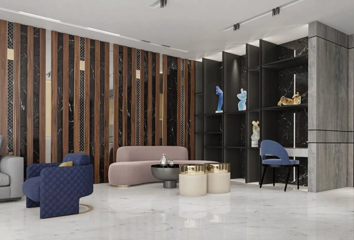 إقران البنّي بالأزرق لافت في الديكور المعاصر (الصورة من أعمال مهندس التصميم الداخلي علي حمّود)