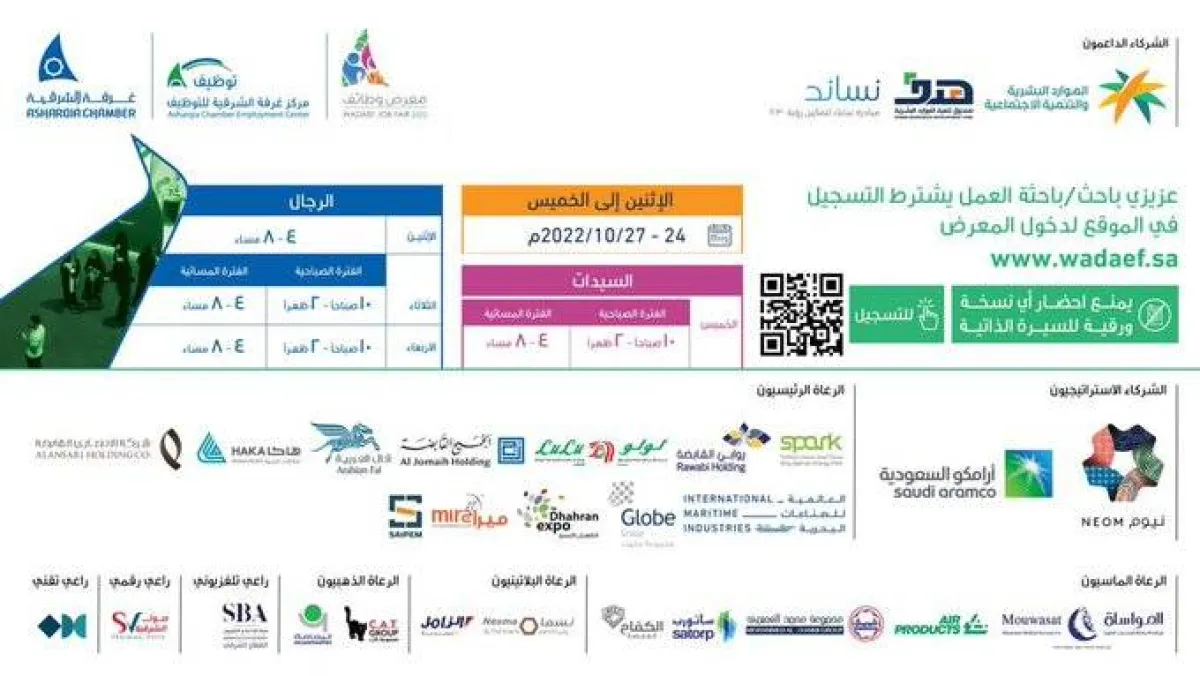 انطلاق معرض "وظائف 2022" بالمنطقة الشرقية 24 أكتوبر الجاري - الصورة من حساب غرفة الشرقية على تويتر