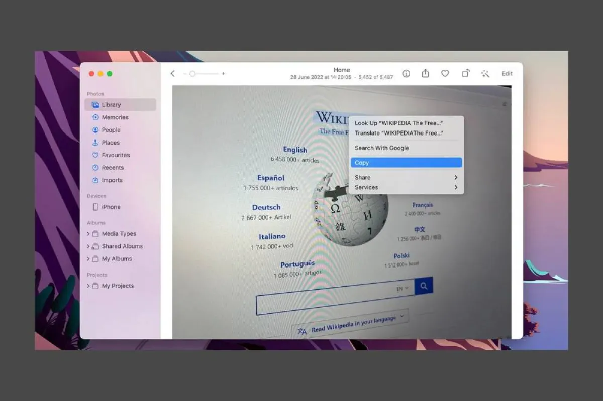 صورة استخراج النصوص من صور أبل