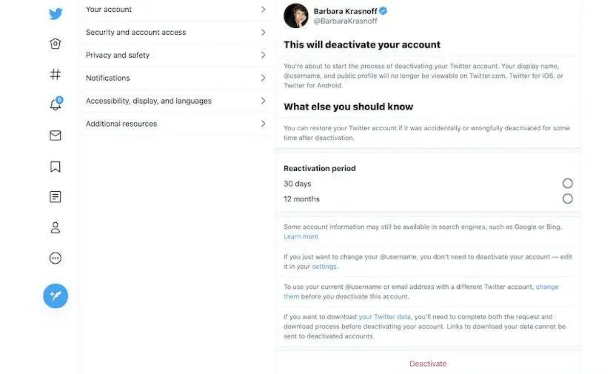 صورة الخطوة الثالثة في تعطيل حساب تويتر