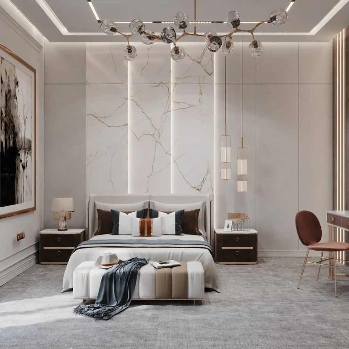 نموذج عن السقف البسيط في غرفة النوم "المودرن"