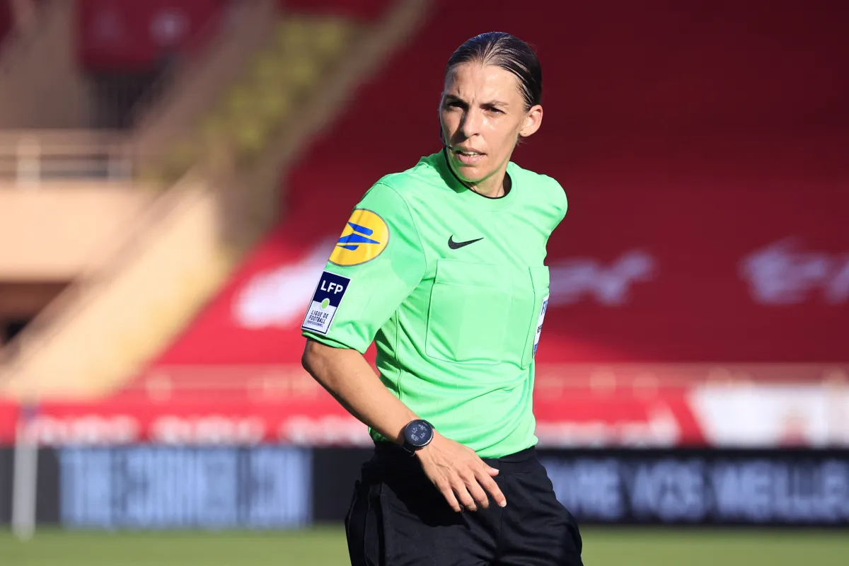 French referee Stephanie Frappart looks on during the French L1 football match between AS Monaco and SCO Angers at the Louis II Stadium in Monaco on October 30, 2022. Valery HACHE / AFP