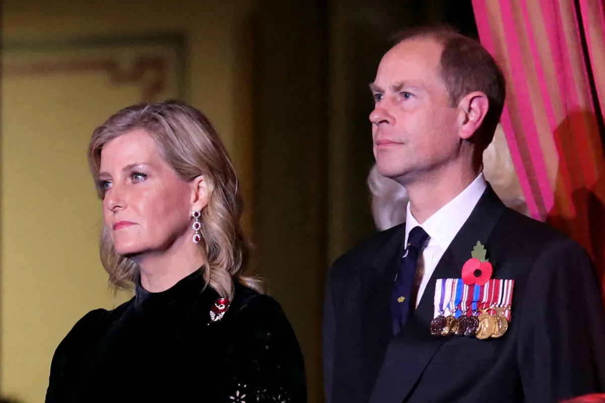 Britain's Prince Edward (R), Earl of Wessex, and Britain's Sophie (L), Countess of Wessex attend the annual Royal British Legion Festival of Remembrance at the Royal Albert Hall in London on November 12, 2022. CHRIS RADBURN / POOL / AFP