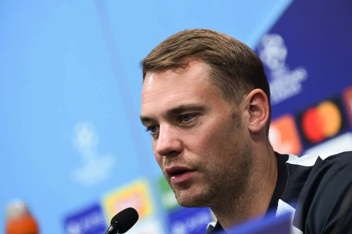 Bayern Munich's German goalkeeper Manuel Neuer answers to journalists during a press conference on the eve of the UEFA Champions League Group C football match between Inter Milan and FC Bayern Munchen in Milan, on September 6, 2022. MIGUEL MEDINA / AFP