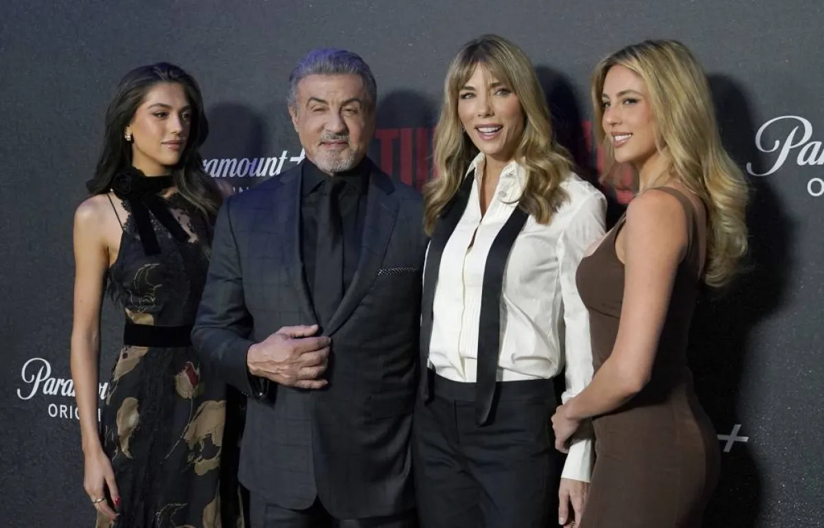 US actor Sylvester Stallone, his wife Jennifer Flavin and daughters Sophia Stallone (L) and Sistine Stallone (R) attend the Season 1 premiere of Paramount+ series "Tulsa King" in New York on November 9, 2022. TIMOTHY A. CLARY / AFP