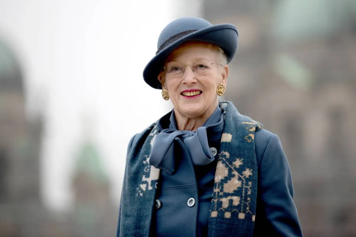 Queen Margrethe II of Denmark poses on the roof terrace of the Berlin Castle Humboldt Forum prior to a press conference in Berlin on November 12, 2021. Britta Pedersen / POOL / AFP