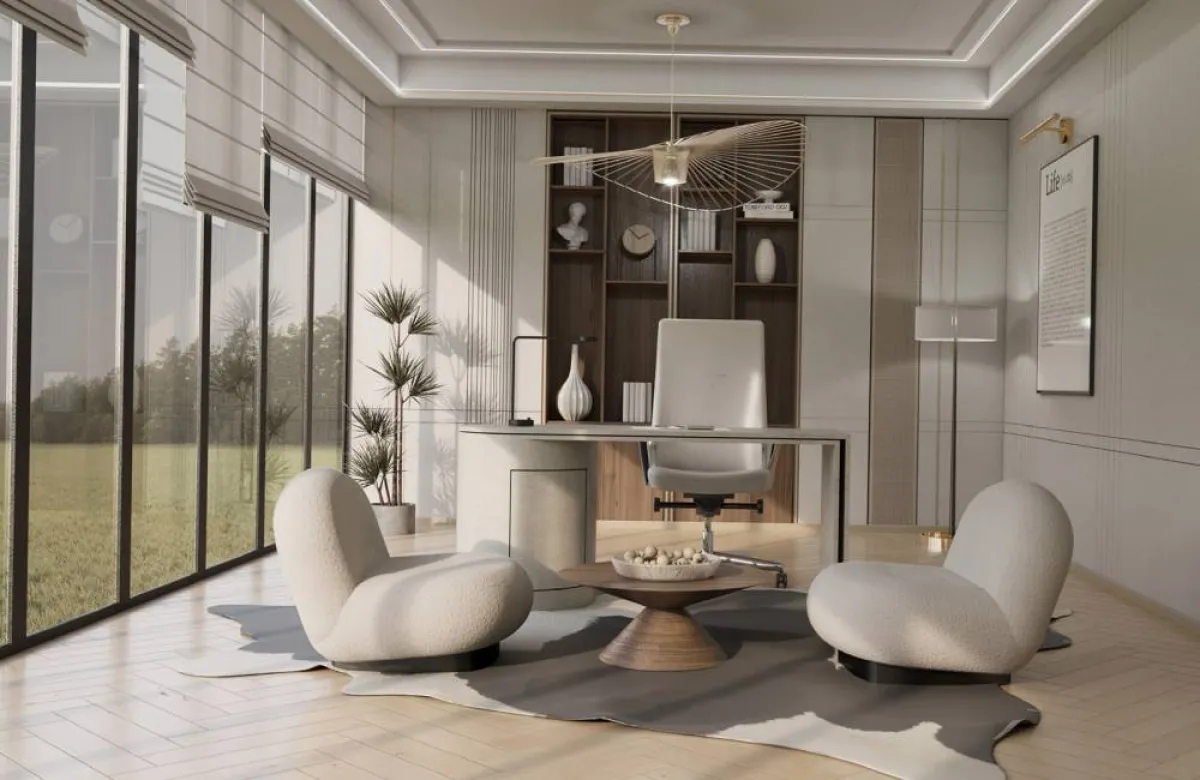 مفهوم الإضاءة الطبيعية وبساطة التصميم في المكتب