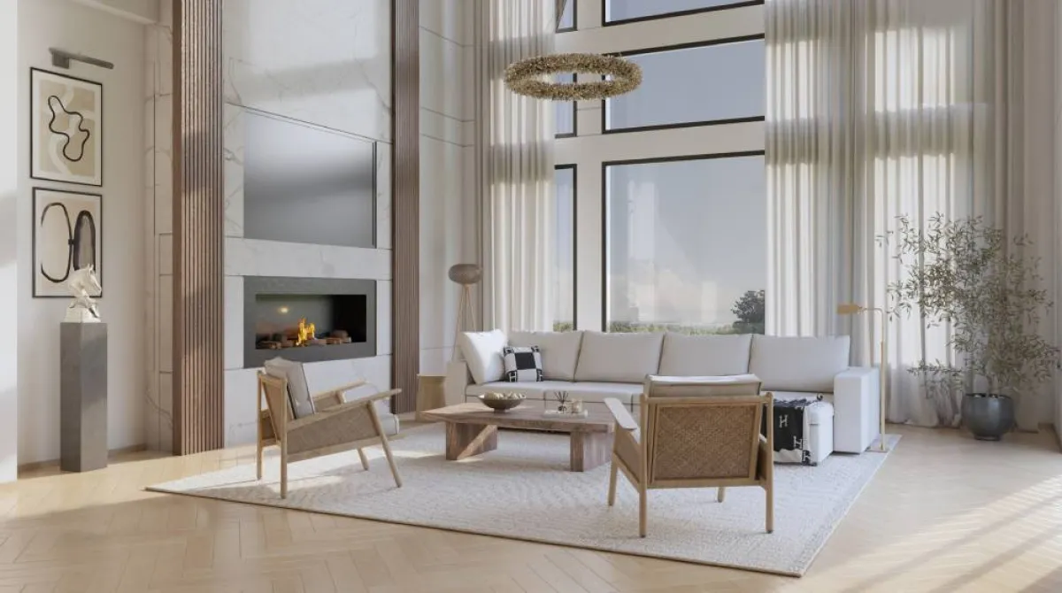 خطوط رومانسية تجمع الكنبات التقليدية، وإضاءة المكان