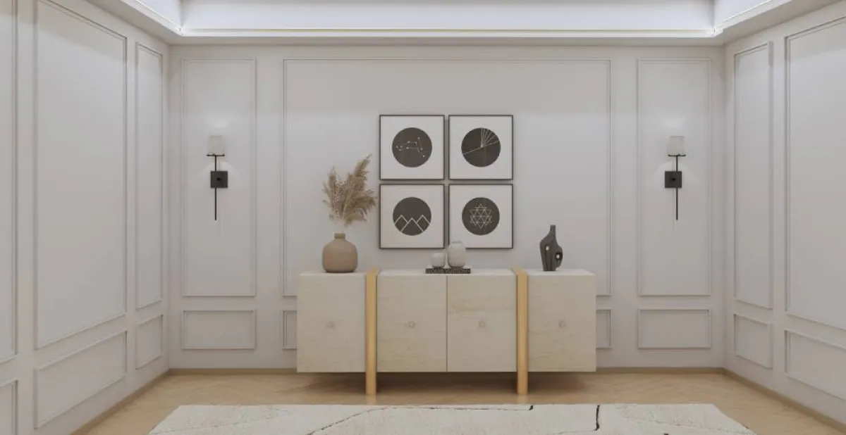 جانب من غرفة فيها درسوار خشبي بقوائم معدنية 