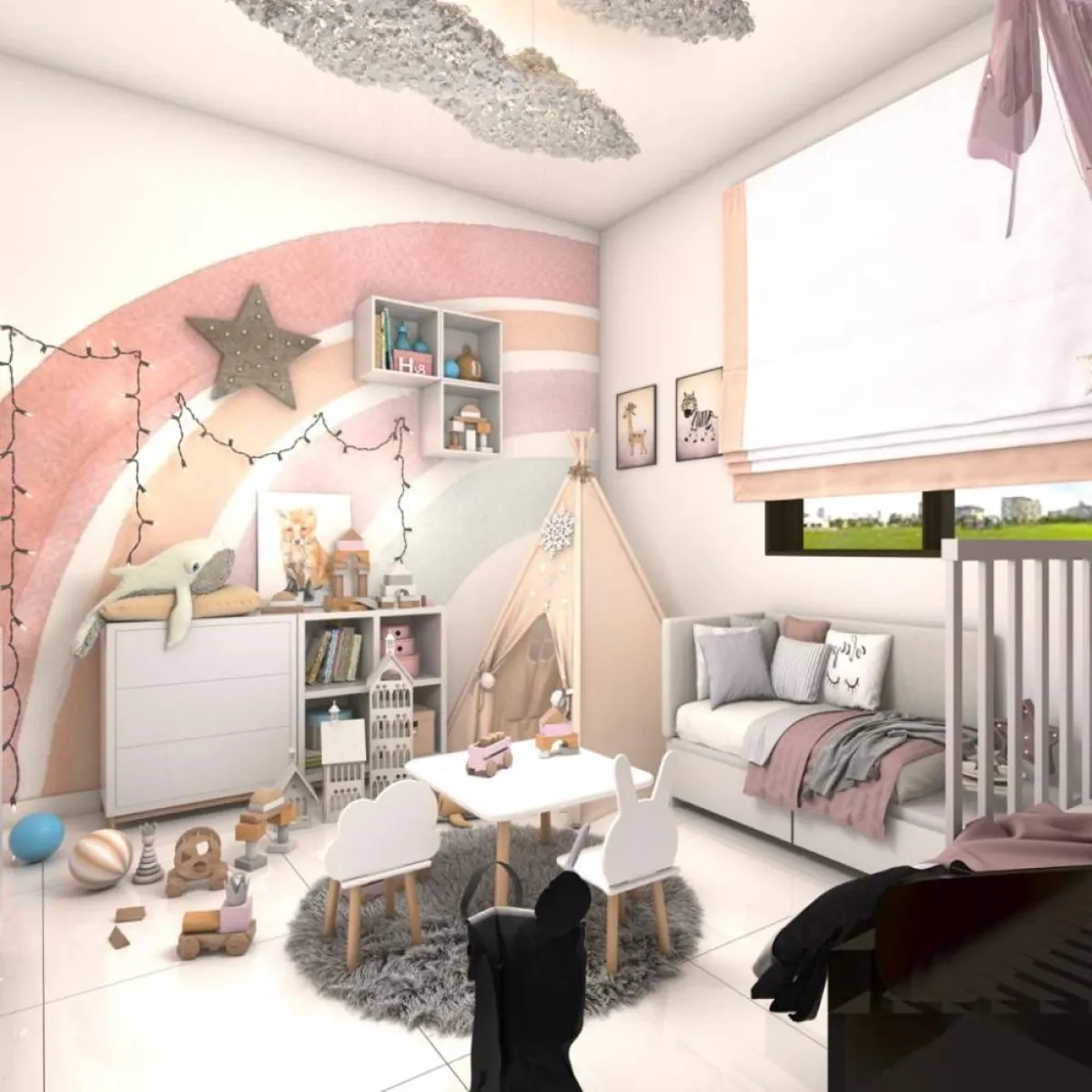 مساحة جذّابة في التصميم، في غرفة نوم الطفل
