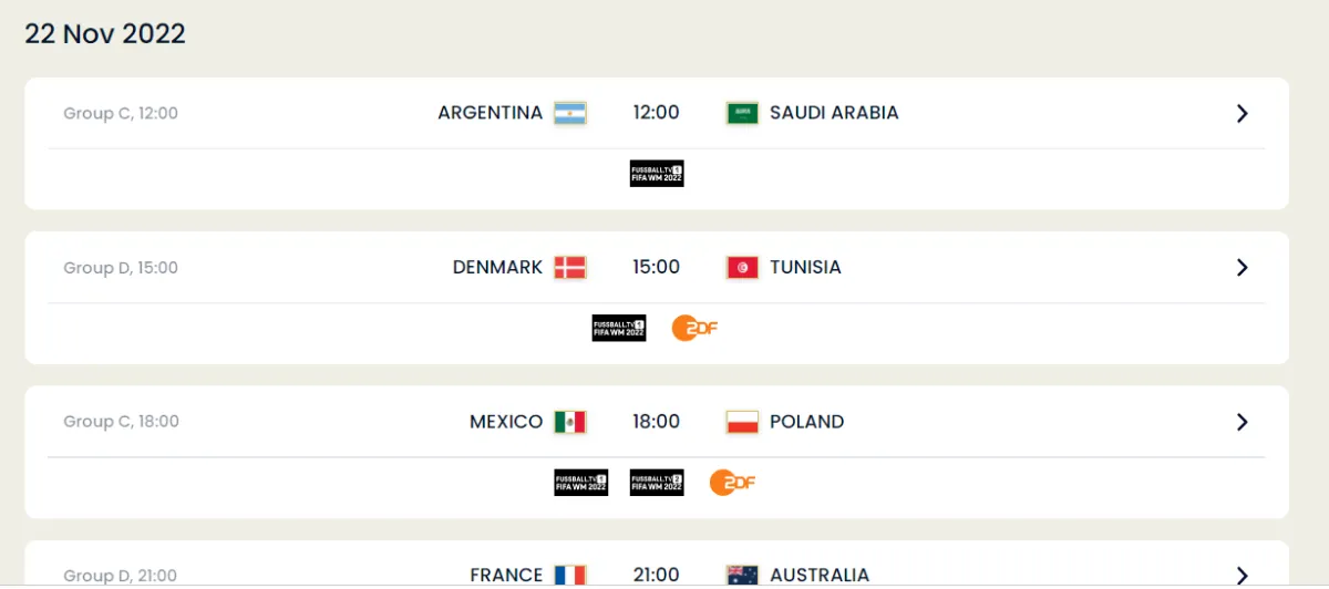 مباريات يوم 22 نوفمبر - الصورة من موقع الفيفا