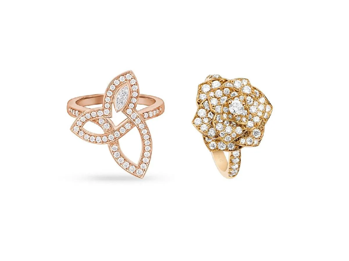 خواتم ذهب وردي مرصوفة بالألماس لإطلالة راقية للمرأة العاملة