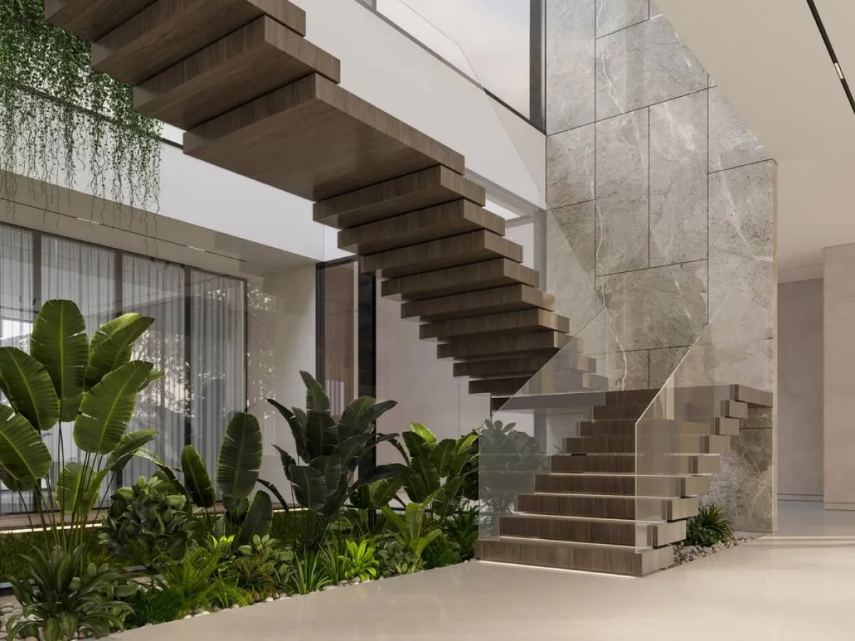 حديقة داخليّة أسفل الدرج