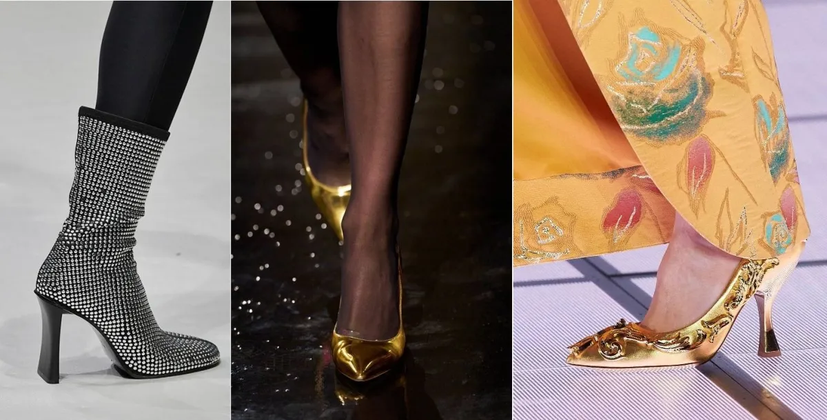 أحذية نسائية برَّاقة لسهرات شتويّة فاخرة