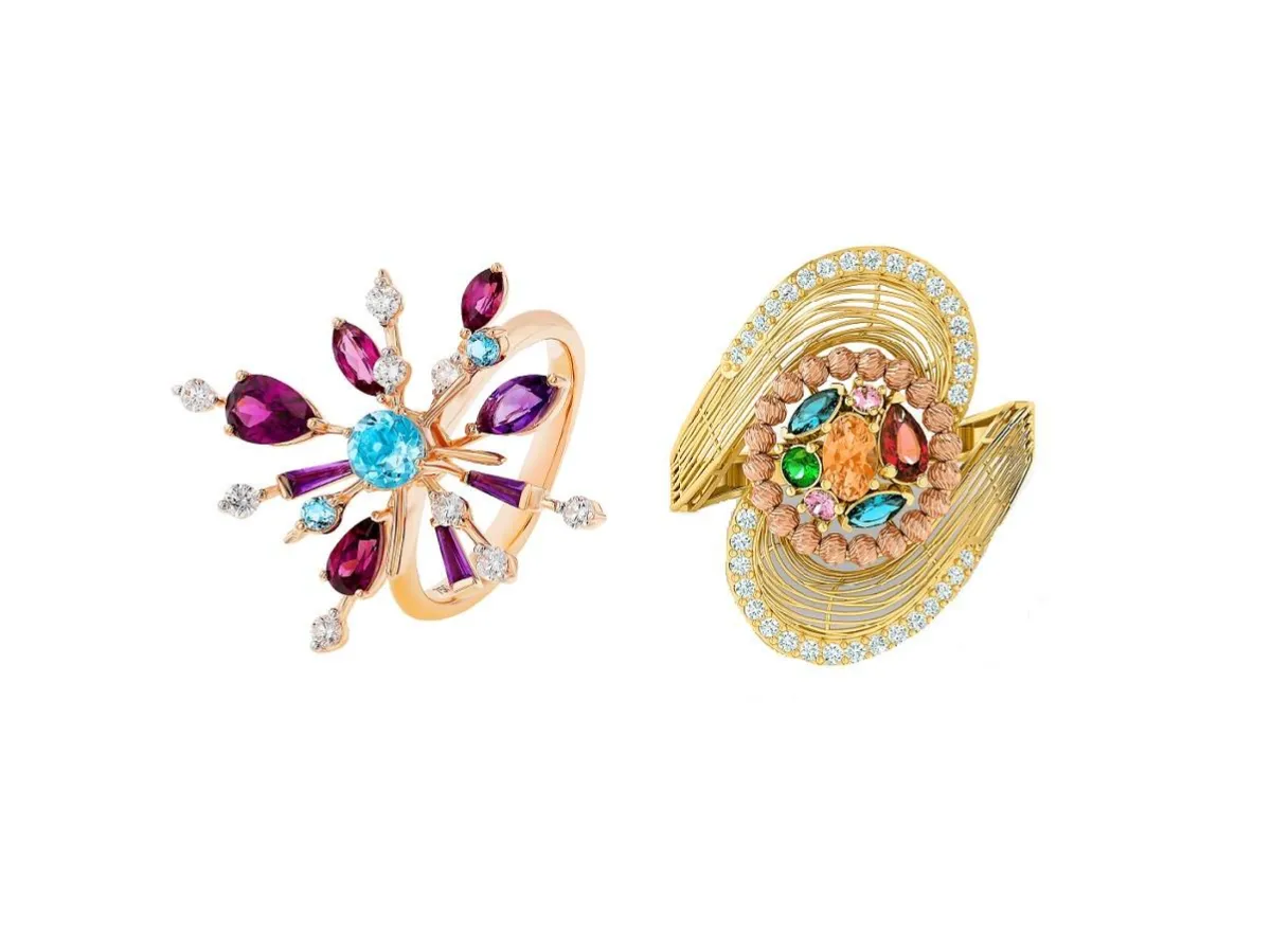 موديلات خواتم ذهبية بفصوص ملونة لإطلالة مرحة