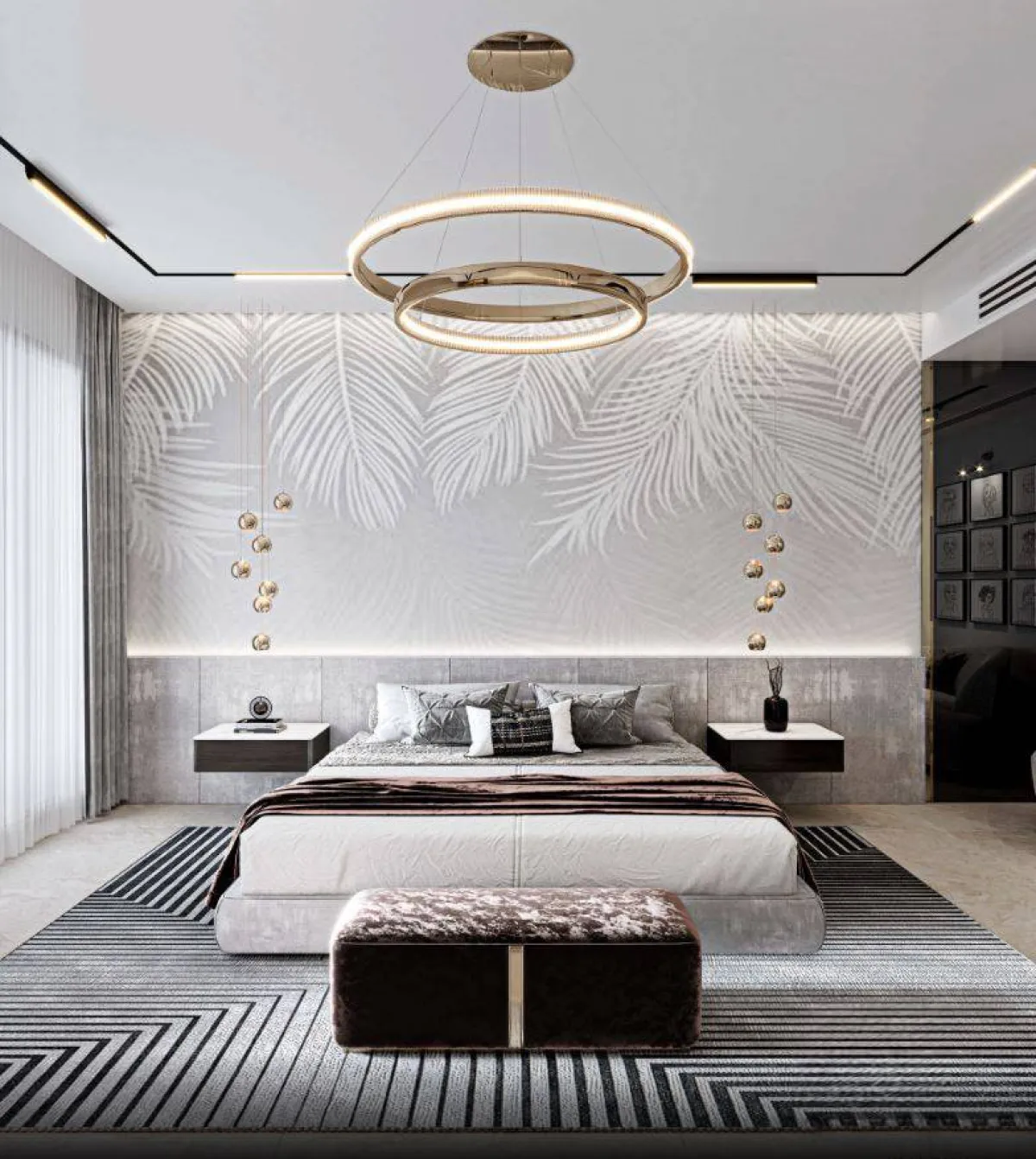 التنسيق بين عناصر الديكور، في الغرفة، واضح،