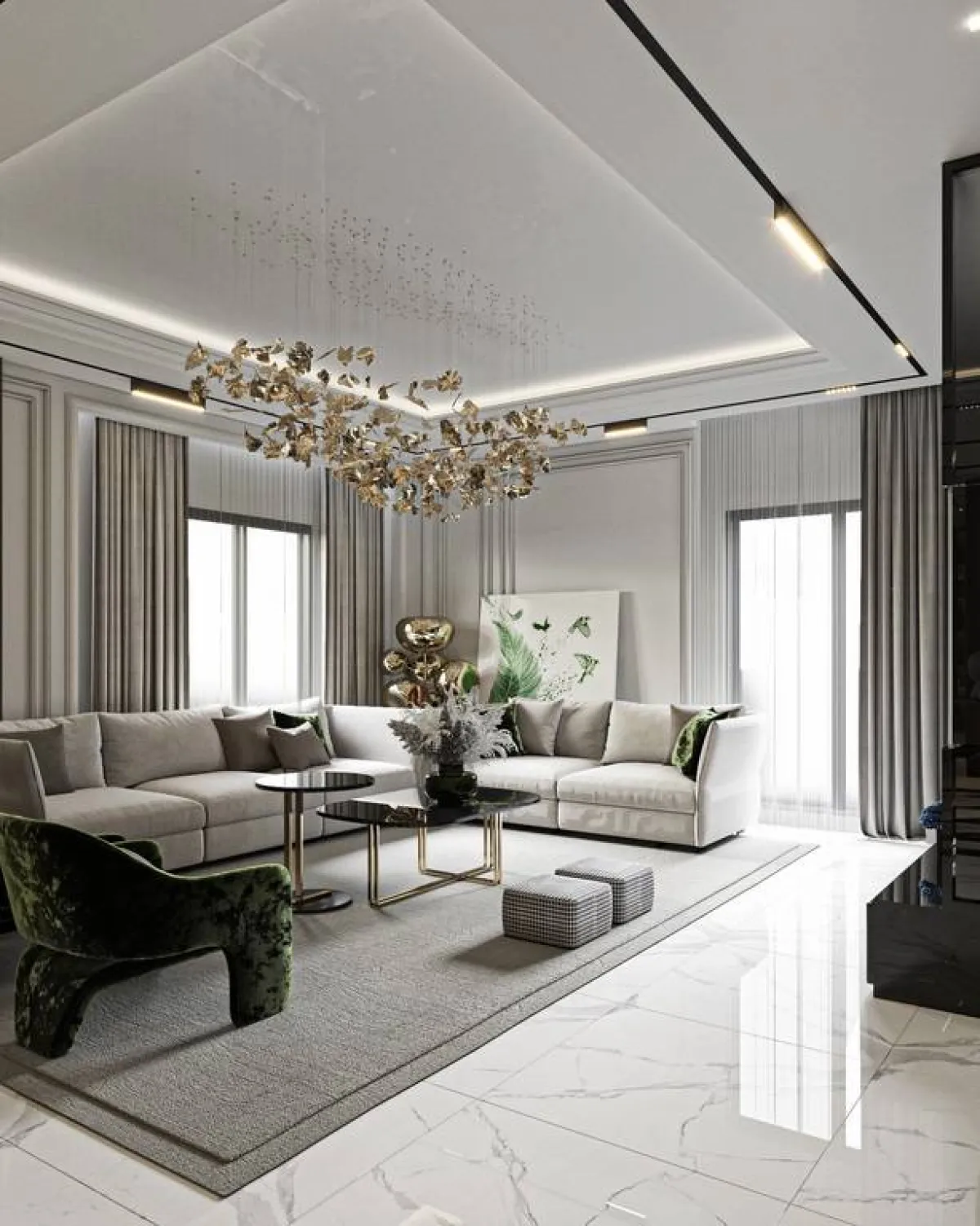 الألوان الحيادية طاغية على الصالة