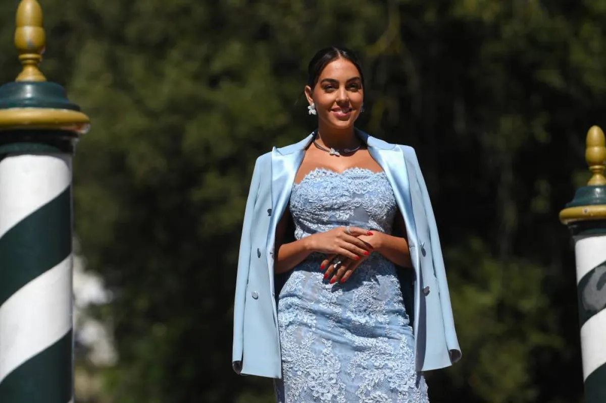 Spanish model Georgina Rodriguez arrives to the pier of the Excelsior Hotel on September 1, 2021, on the opening day of the 78th Venice Film Festival at Venice Lido. Filippo MONTEFORTE / AFP