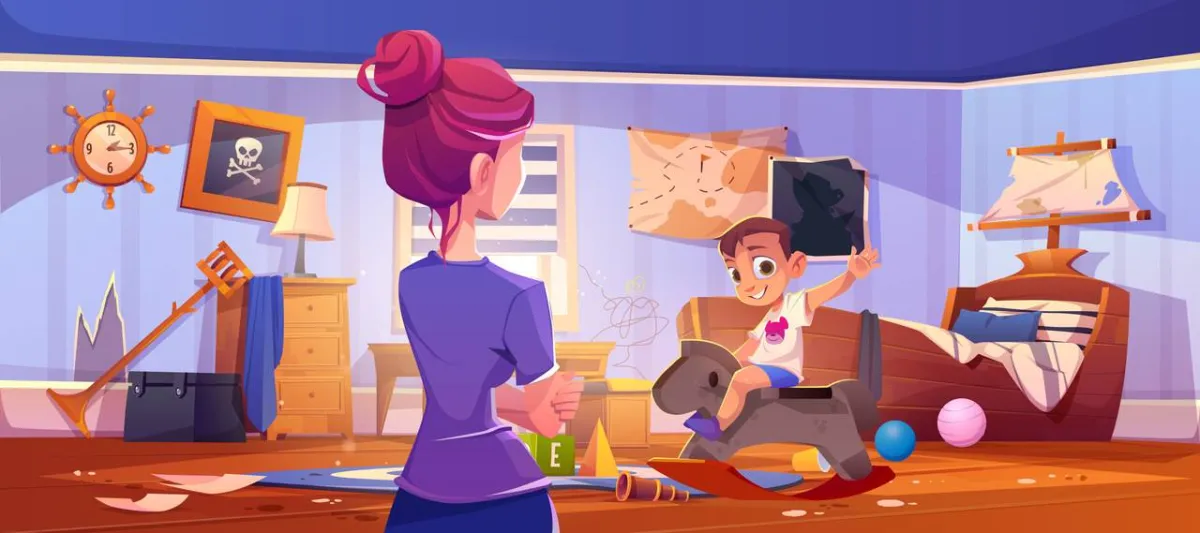 صورة لطفل خرب غرفته