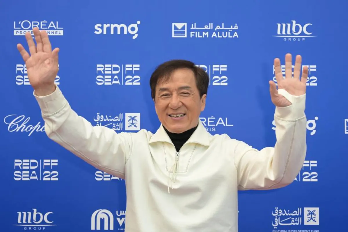 Actor Jackie Chan poses for a picture before an in-consversation session on the 8th day of the Red Sea International Film Festival (RSIFF), in Jeddah, Saudi Arabia, on December 8, 2022. AMMAR ABD RABBO / Red Sea Film Festival