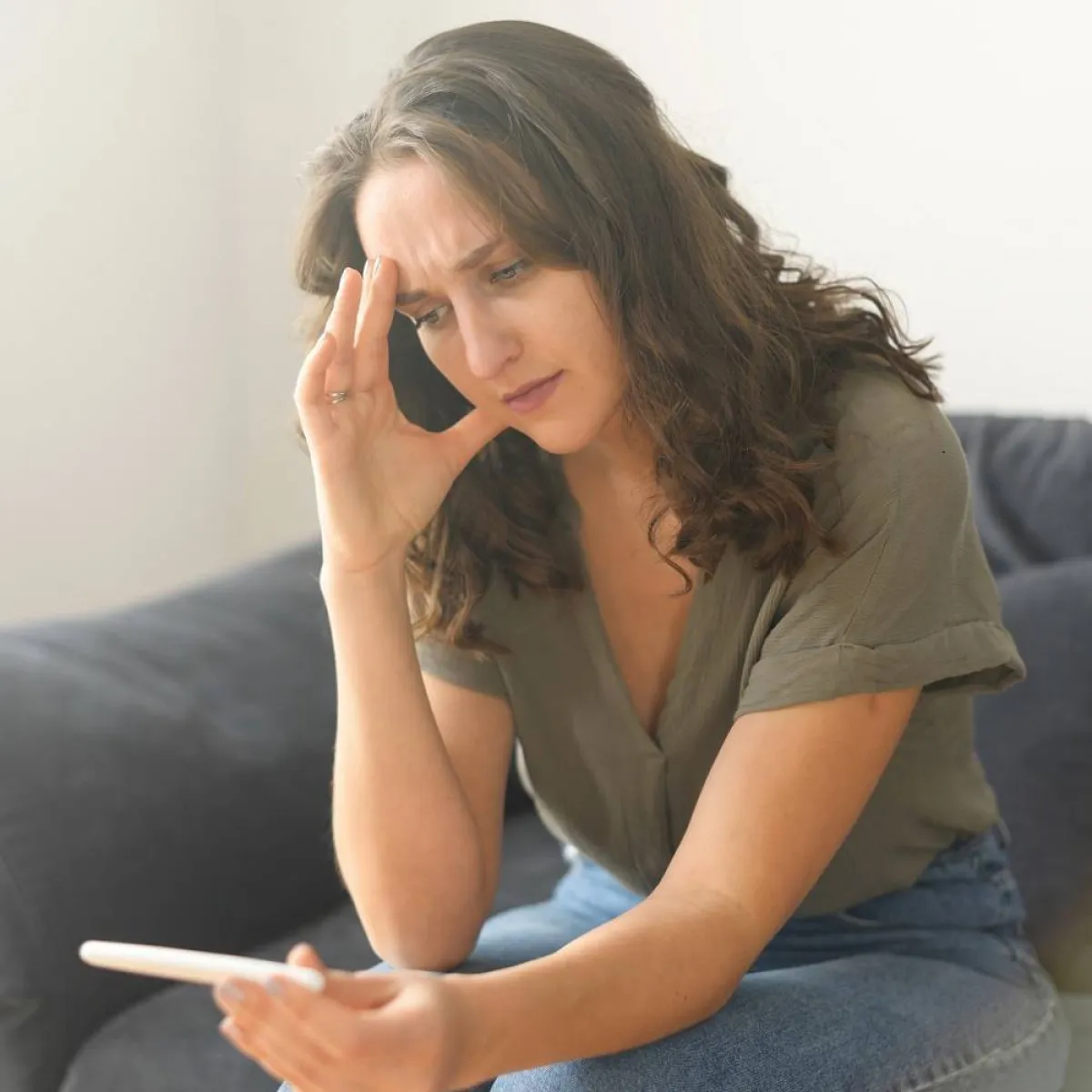 صورة لحامل متأثرة بنتيجة الاختبار