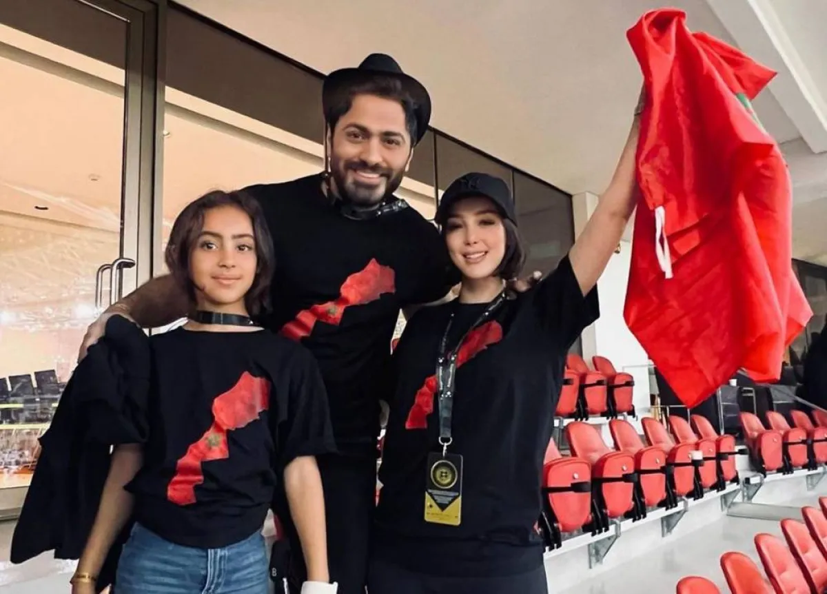 تامر حسني وزوجته بسمة بوسيل من كاس العالم - الصورة من حساب تامر حسني على إنستغرام