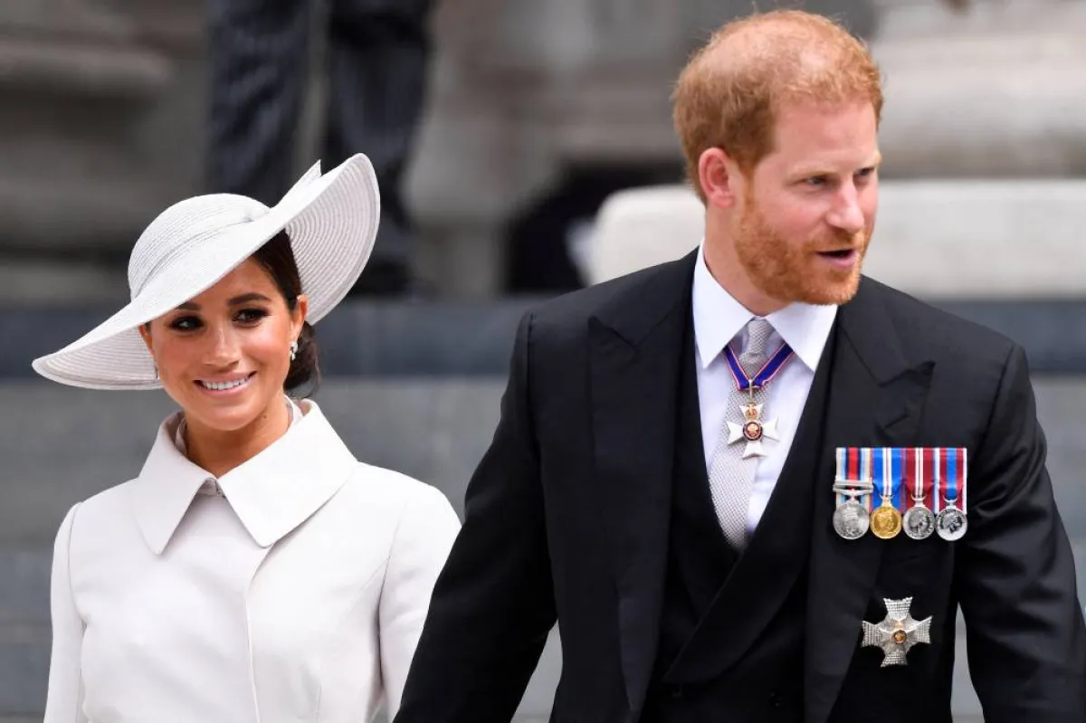 Britain's Prince Harry and his wife Meghan, the Duke and Duchess of Sussex, Saint Paul's Cathedral in London on June 3, 2022, TOBY MELVILLE / POOL / AFP