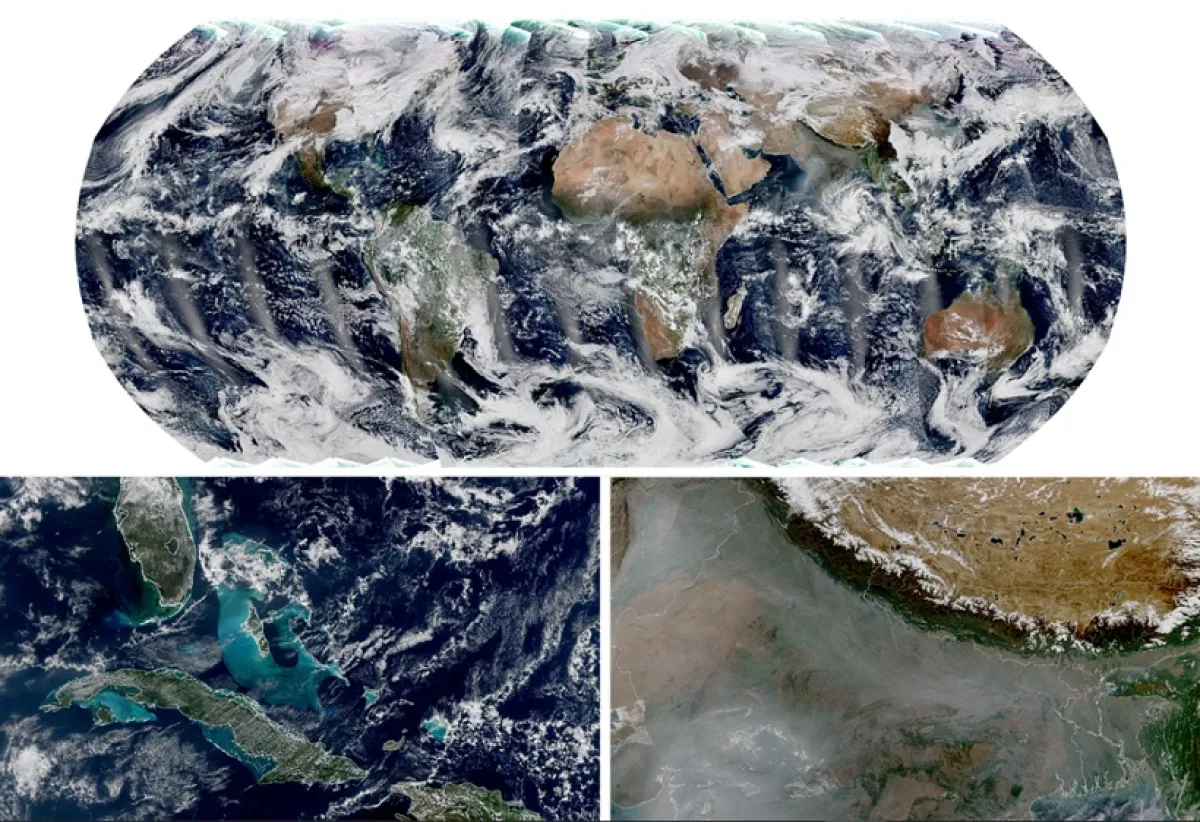 يغلب عليها اللون الأزرق الساطع متناغما مع الضباب الدخاني.. قمر ناسا الصناعي يلتقط صورة دقيقة للأرض - الصورة من موقع ناسا على الإنترنت