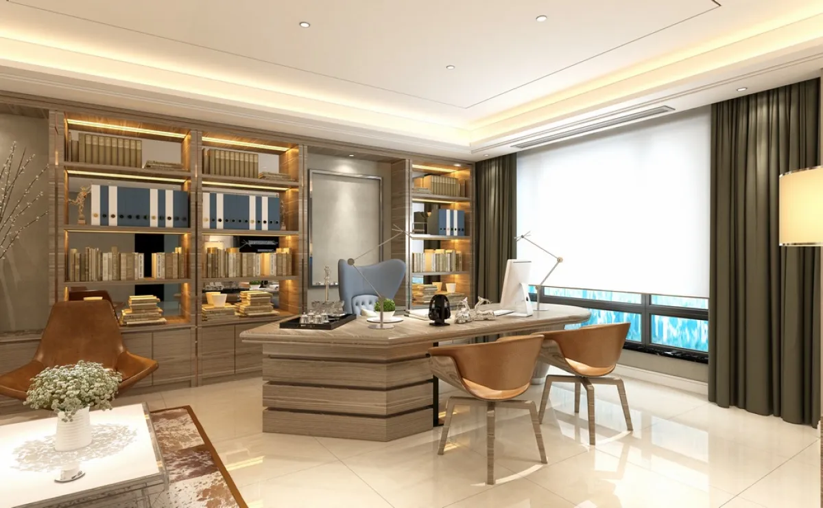 مكتب منزلي فخم مصمّم من الخشب