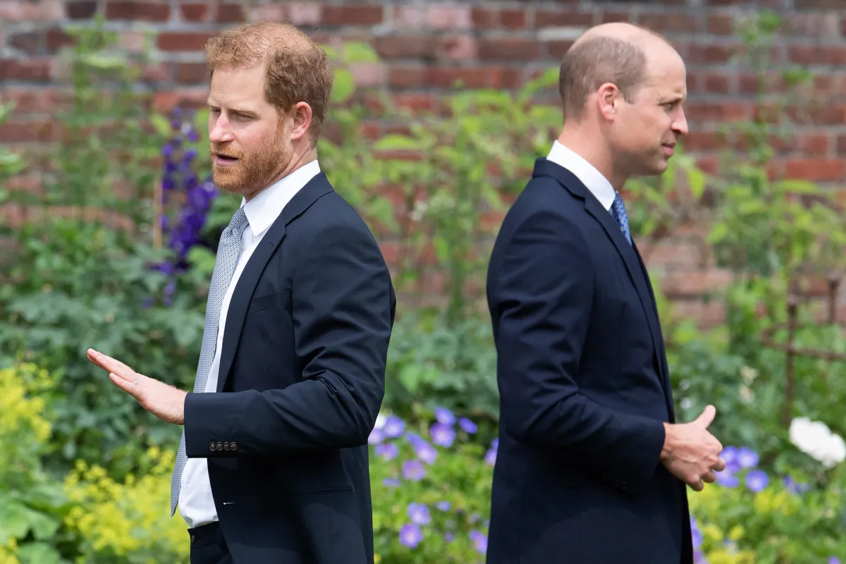 In this file photo taken on July 01, 2021 shows Britain's Prince Harry, Duke of Sussex (L) and Britain's Prince William, Duke of Cambridge at the unveiling of a statue of their mother, Princess Diana at The Sunken Garden in Kensington Palace, London. Dominic Lipinski / POOL / AFP