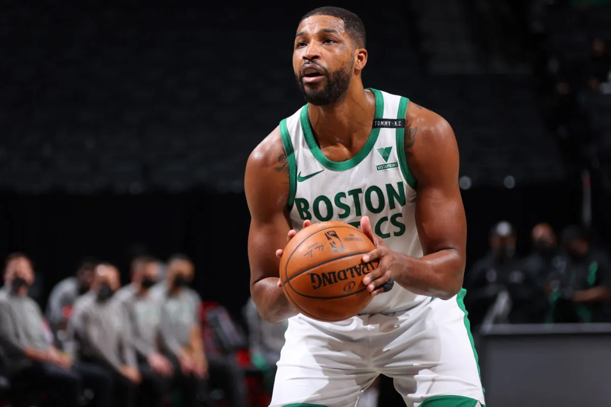 Tristan Thompson #13 of the Boston Celtics shoots the ball during the game against the Brooklyn Nets on March 11, 2021 at Barclays Center in Brooklyn, New York. Ned Dishman / NBAE / Getty Images / Getty Images via AFP