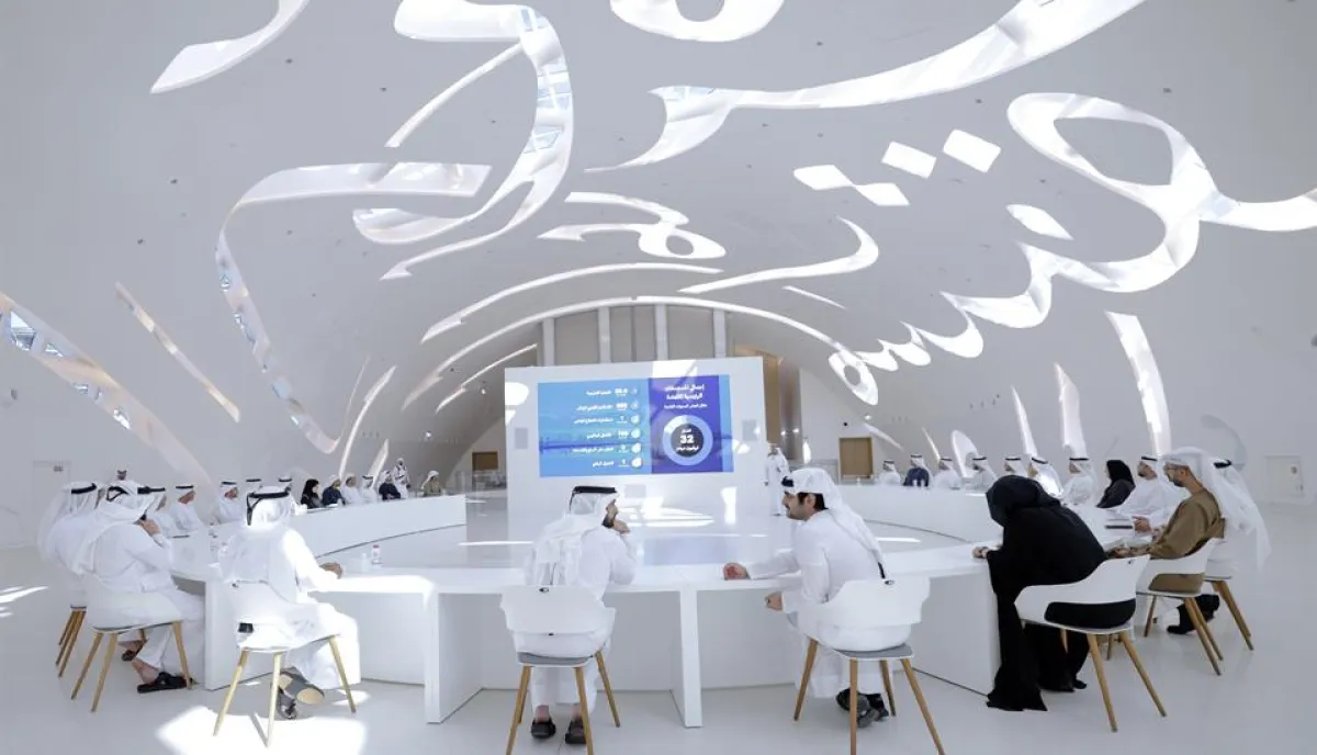 استعراض آليات تنفيذ أجندة دبي الاقتصادية في متحف المستقبل. الصورة من الموقع الإلكتروني الرسمي للشيخ حمدان بن محمد