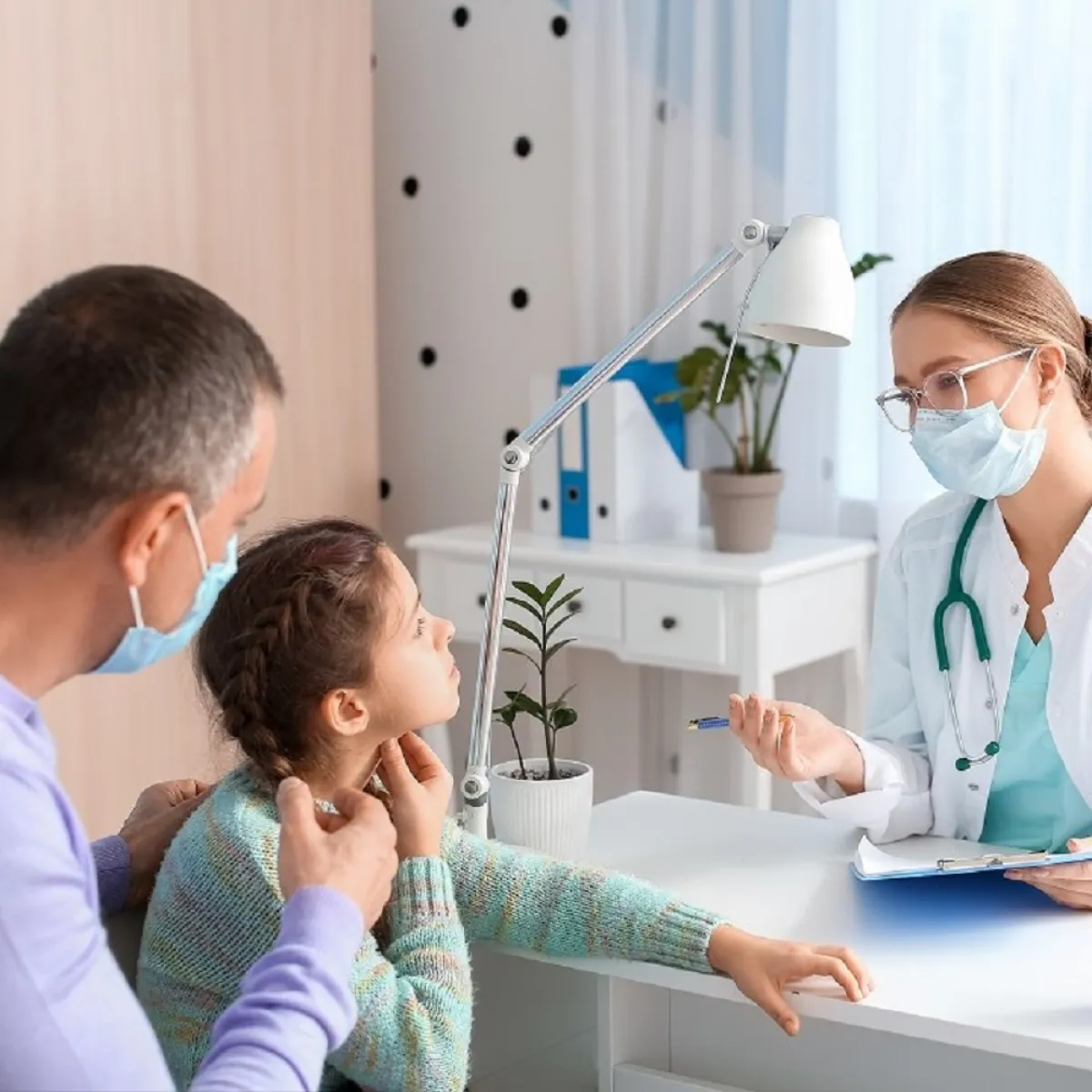 صورة لطبيبة تعالج طفلة مريضة