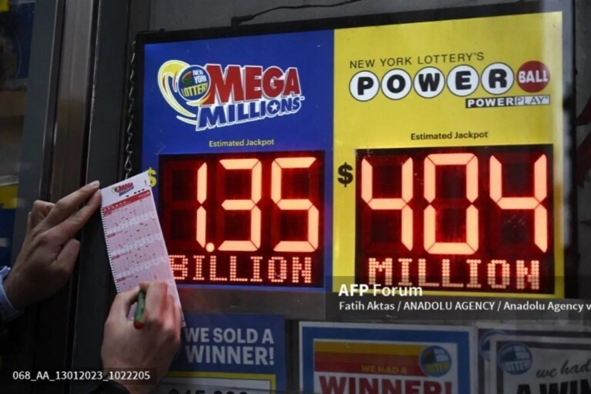 NEW YORK, USA -  January 12, 2023. Today's Mega Millions jackpot hits $1.35 billion as its 2nd largest in history.  Fatih Aktas / ANADOLU AGENCY / Anadolu Agency via AFP