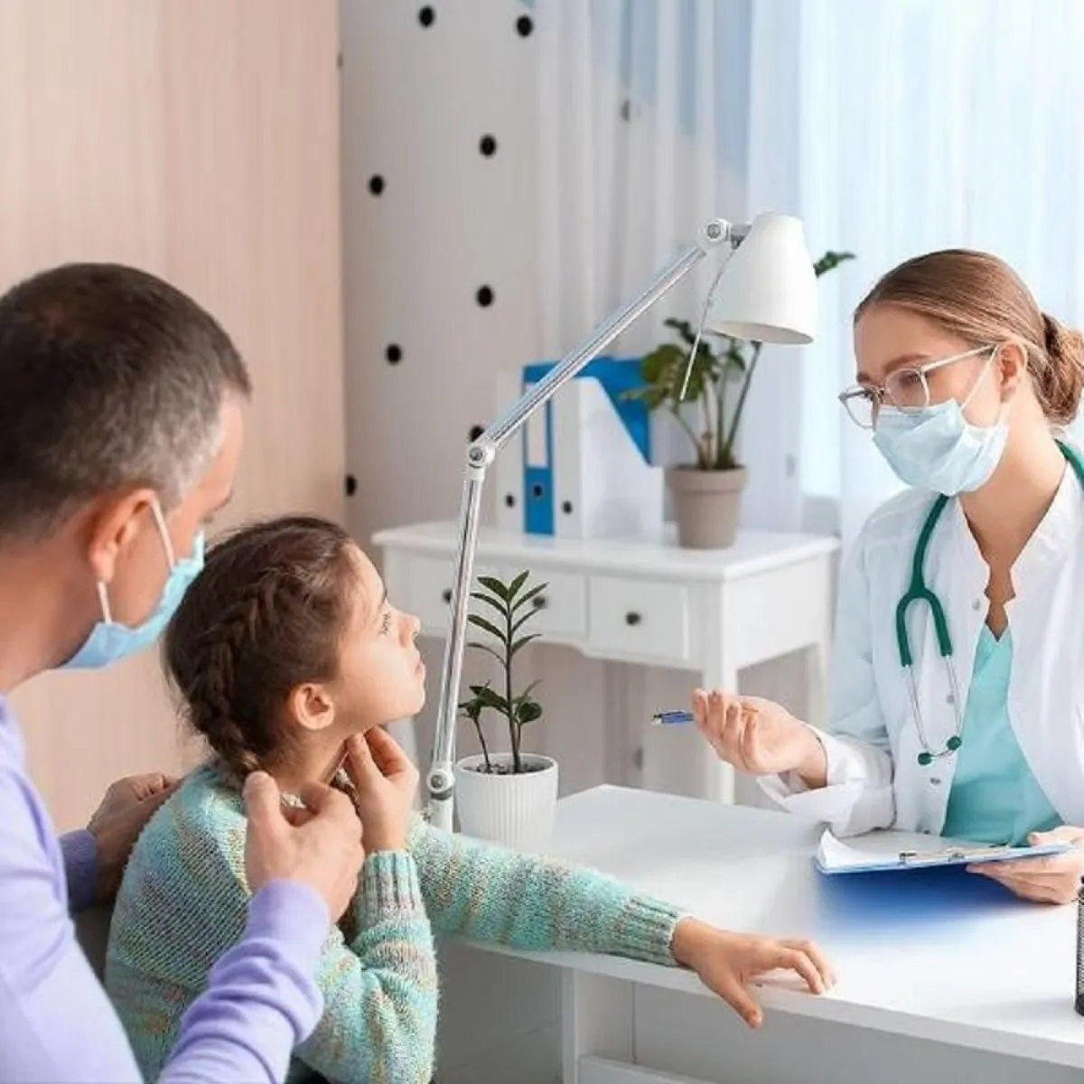 صورة لطفلة مريضة أمام الطبيبة