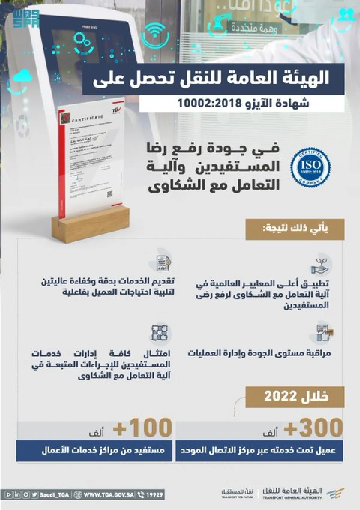 الهيئة العامة للنقل تحصل على شهادة الآيزو