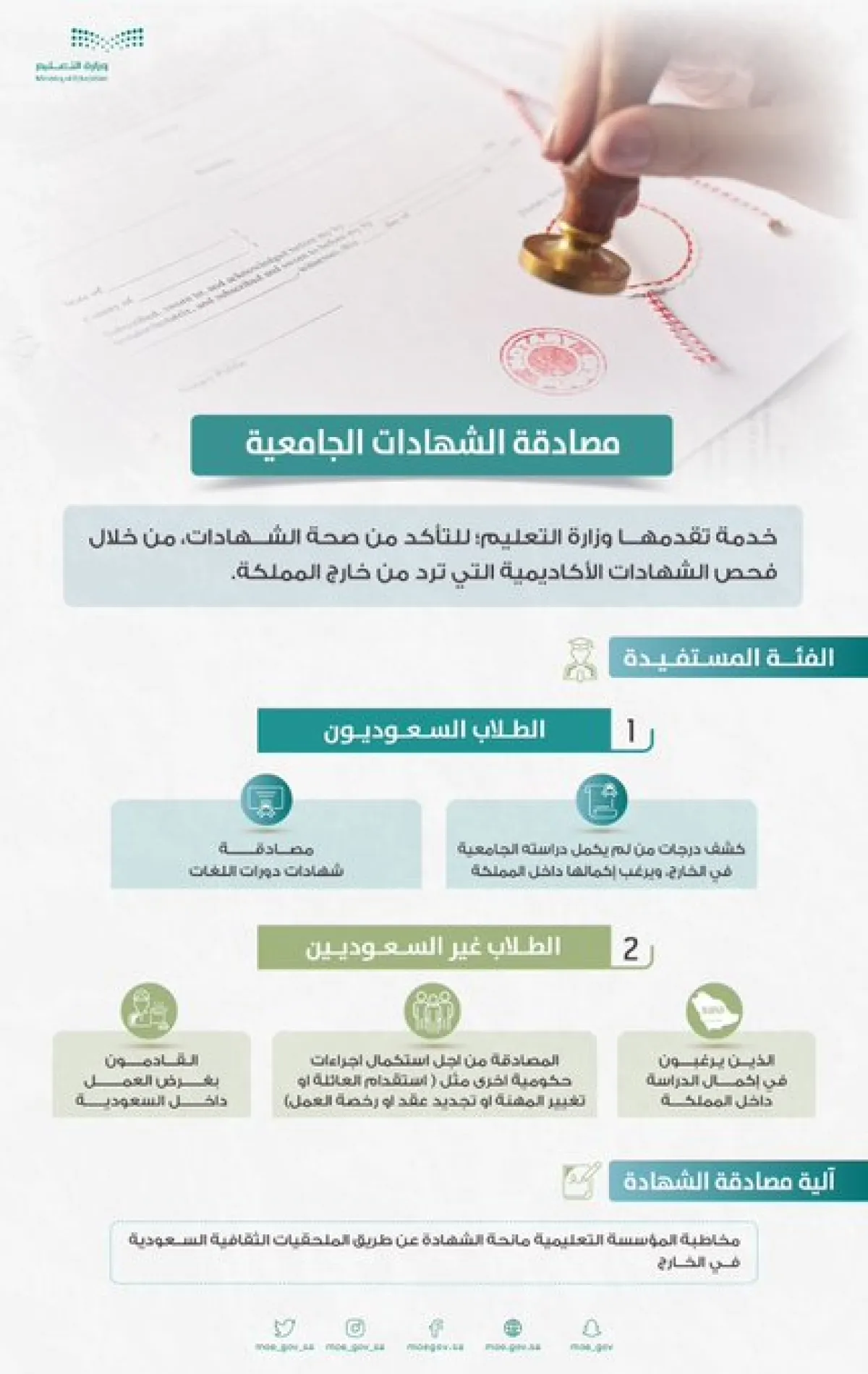 وزارة التعليم السعودي تطرح خدمة مصادقة الشهادات الجامعية الأجنبية