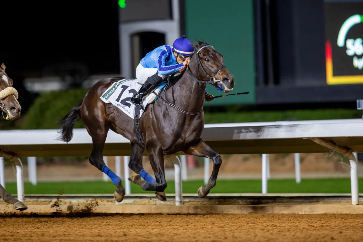 حصان الوزير لعبدالاله الموسى لحظة الفوز - الصورة من المركز الإعلامي لنادي سباقات الخيل