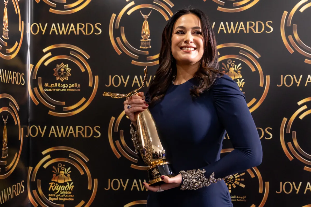هند صبري في حفل Joy Awards 2023-الصورة من المركز الإعلامي لموسم الرياض
