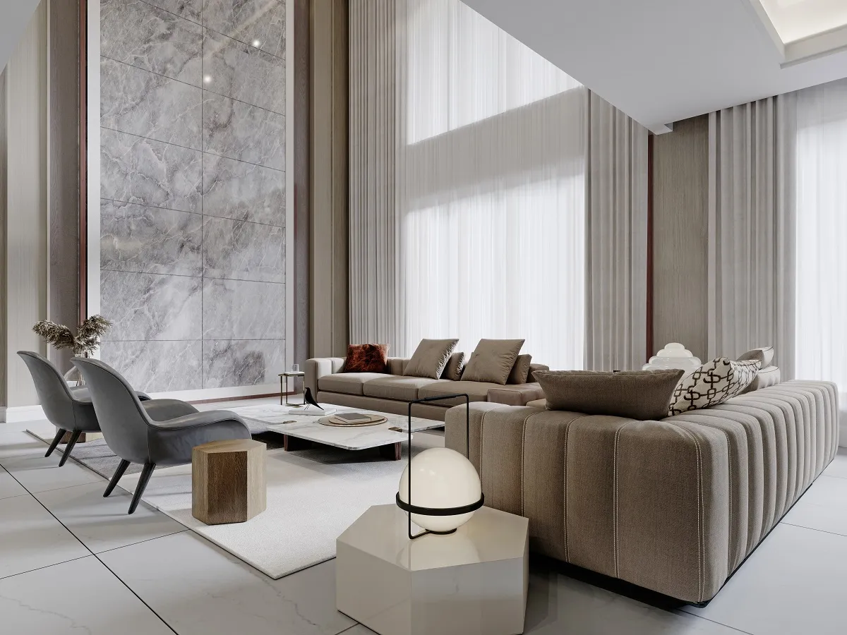 الألوان الفاتحة كفيلة بتوسيع مساحات صالات الاستقبال حتى تبدو أكبر بصريًّا