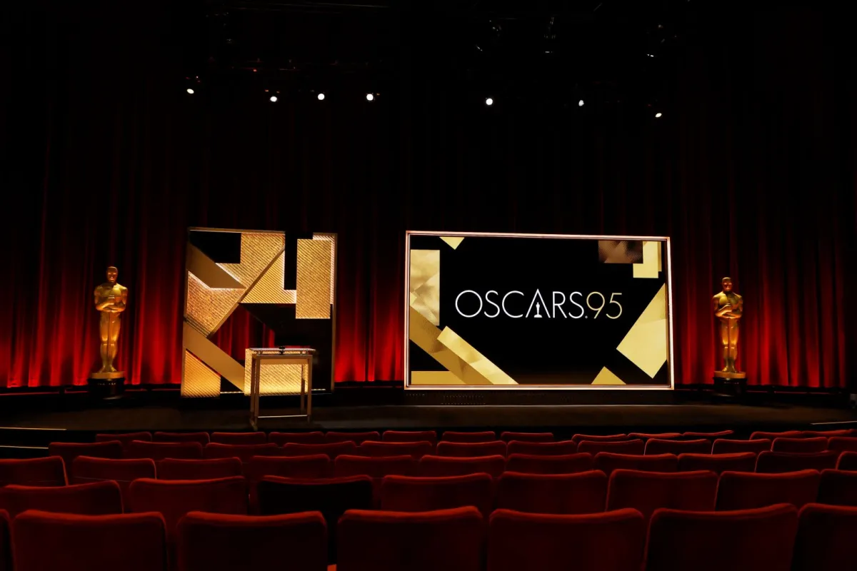 A view of the podium and the Oscar statue before the announcement of the 95th Academy Award nominations at Samuel Goldwyn Theater on January 24, 2023 in Beverly Hills, California. Kevin Winter/Getty Images/AFP KEVIN WINTER / GETTY IMAGES NORTH AMERICA / Getty Images via AFP