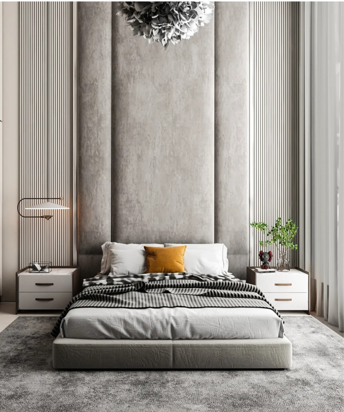 السرير هو العنصر الرئيس في غرفة النوم