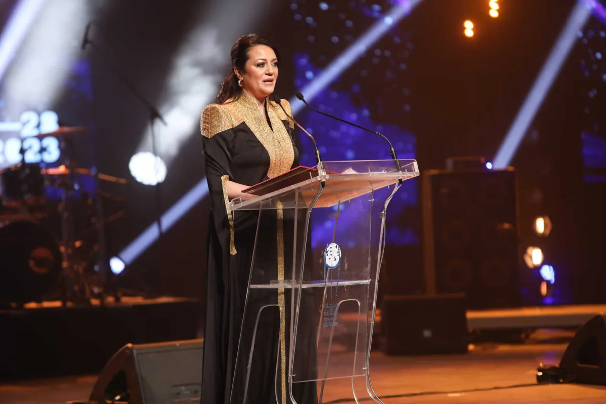  درصاف الحمداني مديرة ايام قرطاج الموسيقية في حفل الافتتاح- الصورة من موقع ايام قرطاج الموسيقية على الفيسبوك